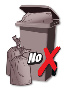 Wheelie bin with open lid and extra bags
