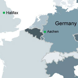 Map showing Aachen located in Eastern Germany
