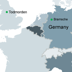 Map showing location of Bramsche in relation to Todmorden